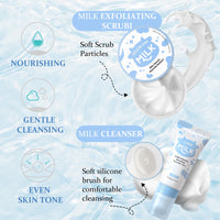 7PCS Milk Skincare Set - Gifts For Teenage Girls - Skin Care Sets & Kits With Cleanser,Eye Cream,Exfoliating Scrub, Sunscreen Cream,Hand Wax,Brightening Cream - Facial Kit for Moisturising