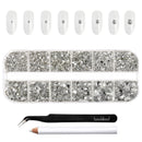 BEADSLAND Beadsland 2500pcs Clear Rhinestones,Flatback Gems Round Crystal Rhinestones for Nail Crafts Mixed 8 Sizes SS4~SS30 with Picking Tweezer and Pen (Clear)