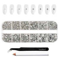 BEADSLAND Beadsland 2500pcs Clear Rhinestones,Flatback Gems Round Crystal Rhinestones for Nail Crafts Mixed 8 Sizes SS4~SS30 with Picking Tweezer and Pen (Clear)