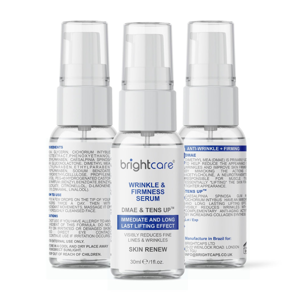 Serum Instant Firmness Results for Face | Intensive Lifting and Firming with TENS'UP™ and DMAE - Immediate and Long Last Lifting | Moisturizes and Visibly Reduces Lines & Wrinkles | by Brightcare