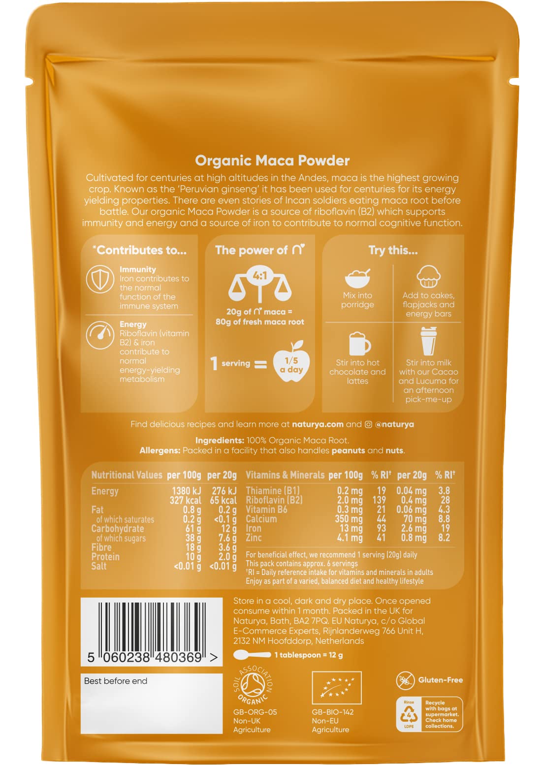 Naturya Organic Maca Powder, 125g