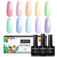INPING Pastel Gel Nail Polish, 10 Color Spring Summer Nail Polishes Set Candy Macaroon Collection Required Soak Off UV/LED Lamp for Starter DIY Nail Art Salon Manicure Kit