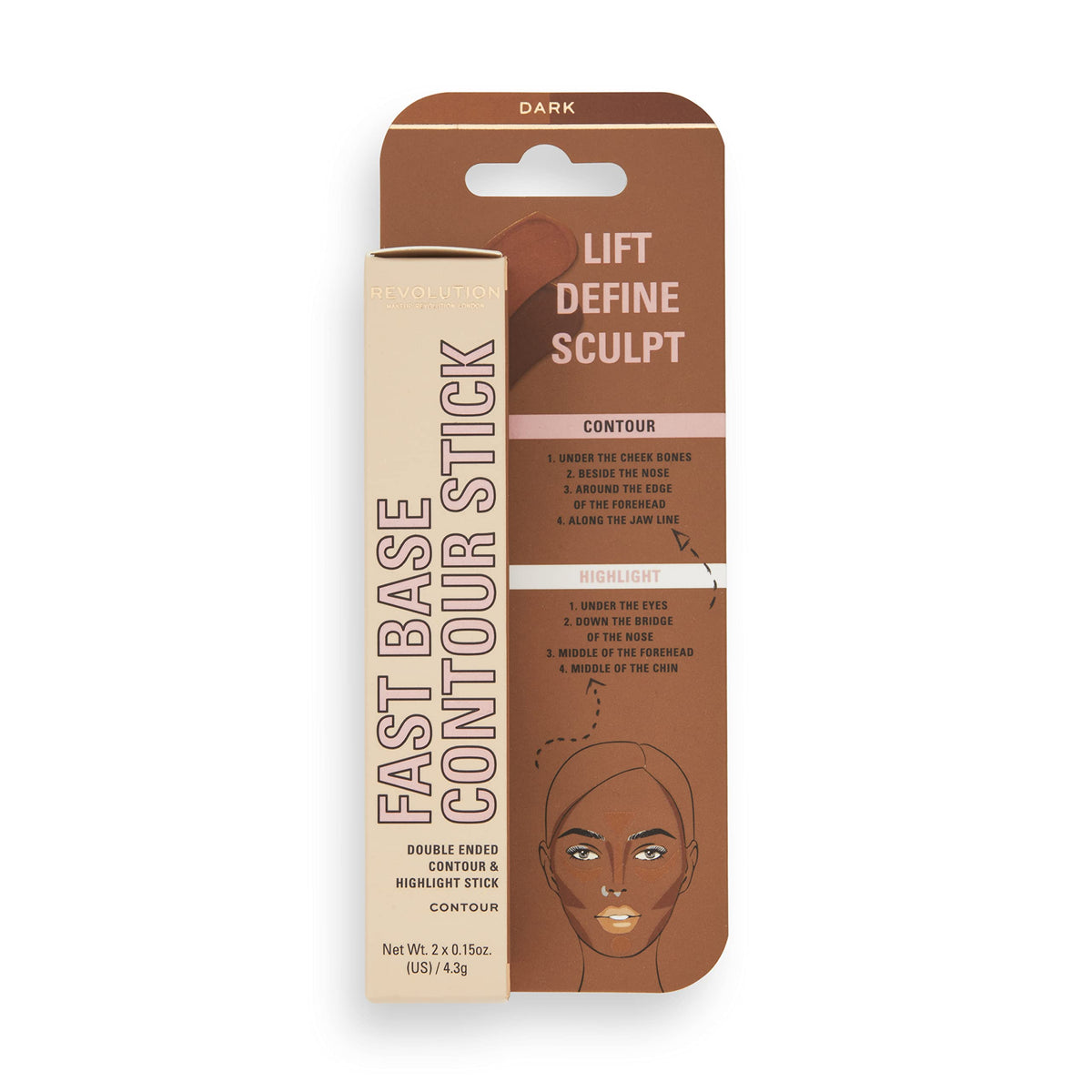 Revolution Beauty London Makeup Revolution Contour Stick Duo Cream Contour & Highlight, Defines Cheekbones & Sculpts the Face, Vegan & Cruelty-Free, Dark, 2.4g
