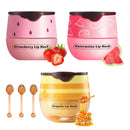 Anmahe 3Pcs Bee Lip Balm Honey Pot with Stick, Lip Mask Day And Night Repair and Care, Moisturizing Lip Sleeping Cream, Silky Hydrate Repair Prevent Dry Cracked Lip Exfoliator(Honey+Strawberry+Watermelon)