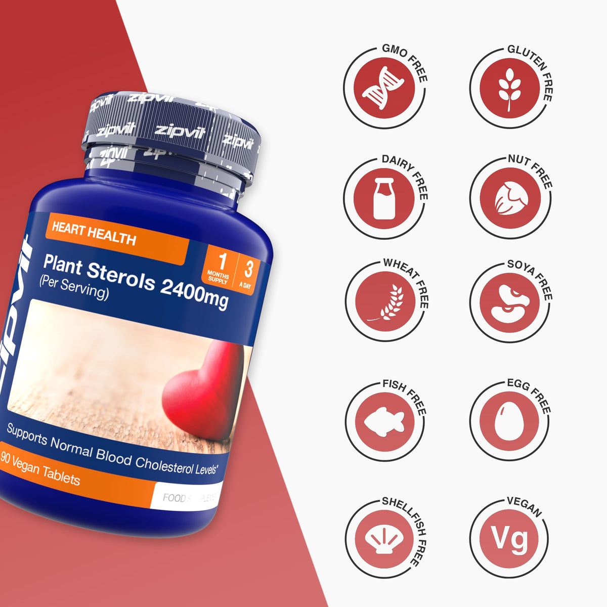 Zipvit Plant Sterols High Strength 2400mg, 90 Vegan Tablets, Supports Maintenance of Normal Blood Cholesterol, Vegan and Vegetarian Friendly