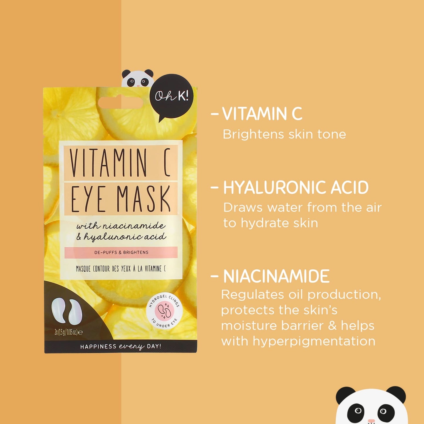 Oh K! Brightening and Cooling Eye Mask for Puffy Eyes, Packed with Hyaluronic Acid and Vitamin C, Vegan and Cruelty Free, 15g