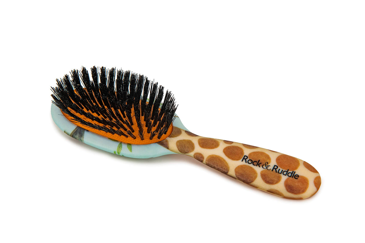 Rock & Ruddle Natural Pure Boar Bristle Hair Brush for Women & Kids (Small/Travel Size, 17.5cm) - Great for Wet & Dry Hair, Detangling Smoothing Blowdrying - Designed & Made in UK - Giraffe