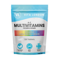 VL Vita London Vita London A-Z Multivitamins for Men & Women – 22 Essential Active Vitamins & Minerals with Iron – High Strength Daily Supplement – 120 Tablets – UK Made, Vegetarian