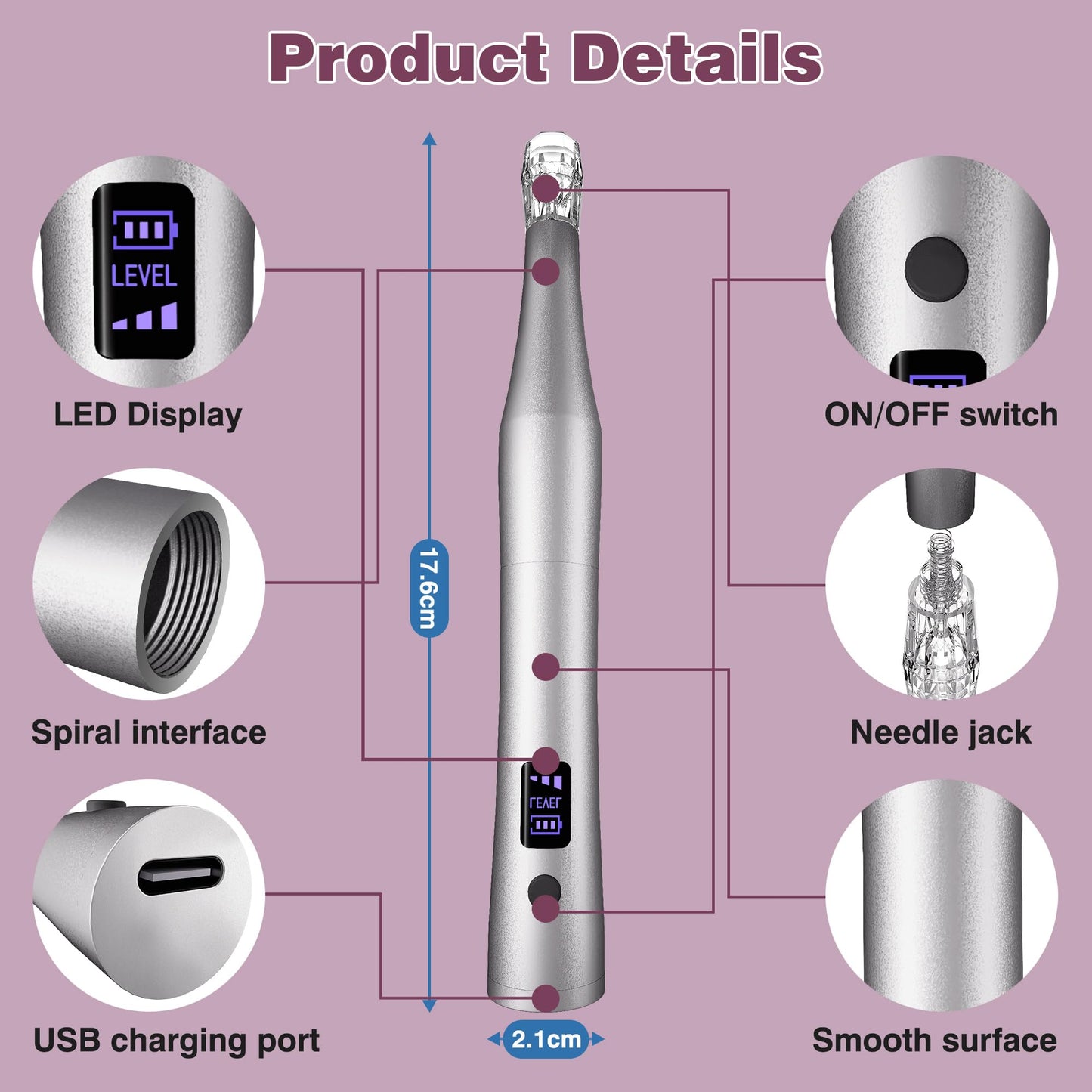 Xahpower Microneedling Pen, Dermapen with 8 Replacement Cartridges, Type-C Rechargeable, 3-Speeds Wireless Beauty Pen for Skin Care