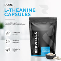 L-Theanine Capsules REDWELLS Anxiety Stress No Additives Strong 300mg - 60 Pack