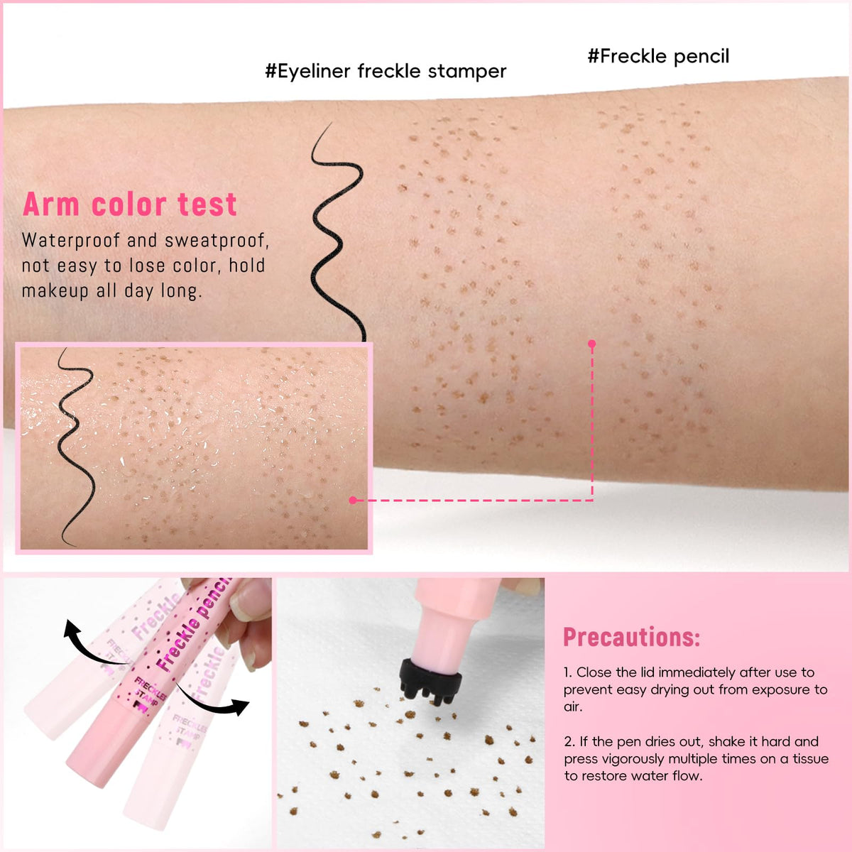 Noerrors 2PCS Freckle Stamp Pen for Natural Lifelike Faux Freckle, 2 in 1 Freckle Stamp Eyeliner and Soft Dot Spot Pen, Waterproof Long Lasting Fake Freckles Marker for Sunkissed Makeup #Light Brown
