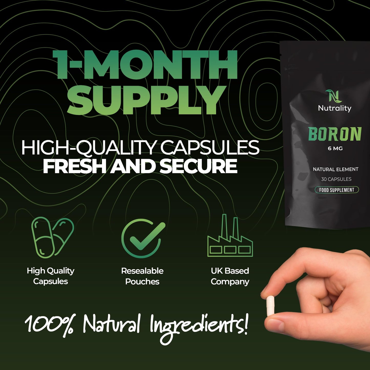 Nutrality Boron 6mg | Menopause Relief, Enhanced Mineral Absorption, Bone Strength, Wound Healing, and Dental Health | Vegan-Friendly | 30 Capsules