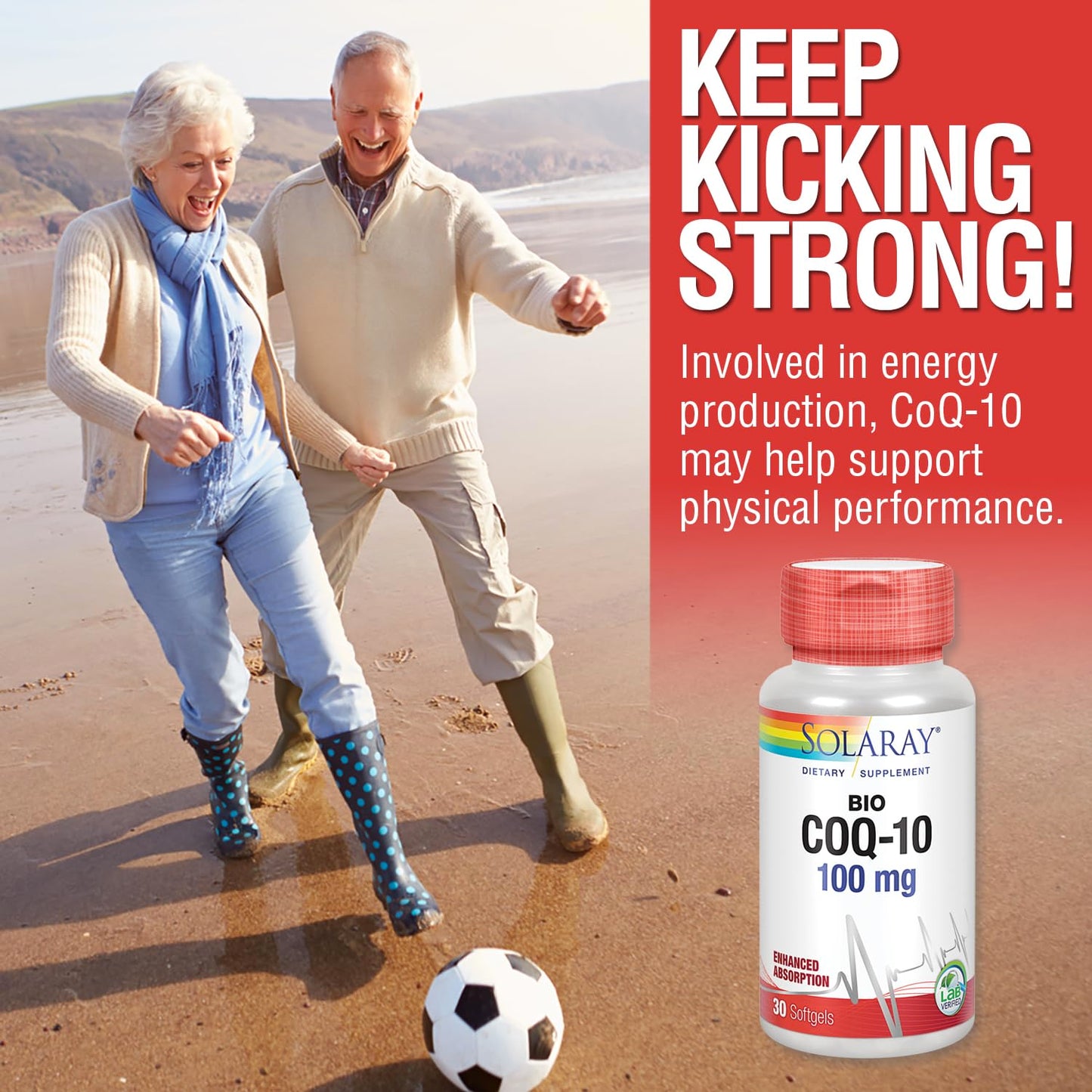 SOLARAY Bio CoQ-10 100 mg | Enhanced Absorption | Vitamins A & E | Healthy Heart & Cellular Energy Support (30 CT)
