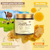 Ultrove ULTROVE Beef Tallow and Honey Balm for Skin, Natural Face + Body Moisturizer with Organic Grass-Fed Beef Tallow & Raw Wild Honey for Dry & Sensitive Skin, 4.23oz