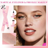 Prreal 2PCS Eyeliner Freckle Pen, 2 in 1 Freckle Stamp and Black Liquid Eyeliner, Waterproof, Natural Lifelike Freckles Makeup, Soft Sopt Pen Magic Fake Freckles, 01 Light Brown+ 02 Medium Brown