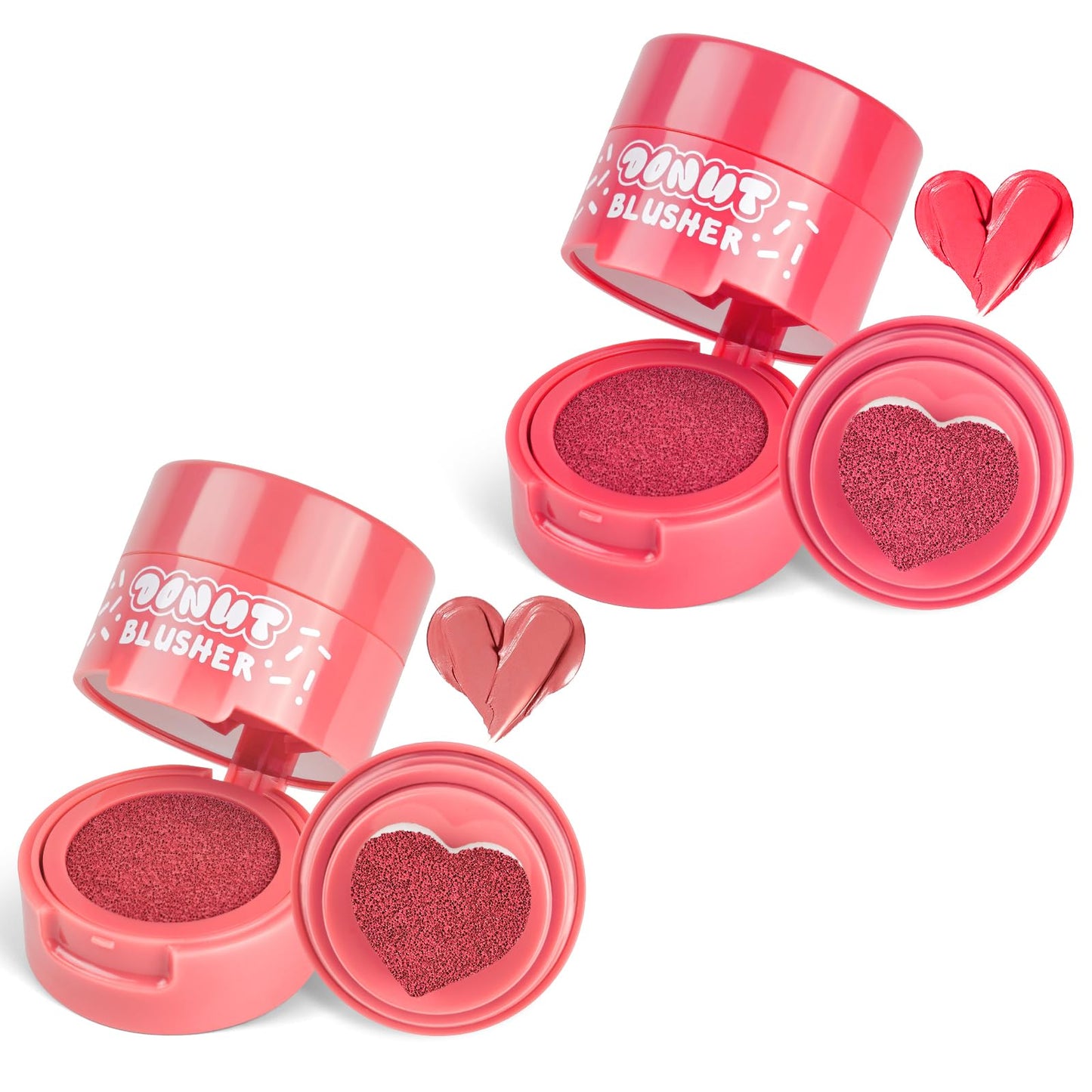 LOPHE Love Cushion Blush Cream, 2 Pcs Air Cushion Blusher with Heart-Shaped Applicator, Moisturizing Stamp Blush Cheek Rouge Soft Cream Blush, Natural-Look Cheek Tint Set Long Lasting Makeup (#02+#05)