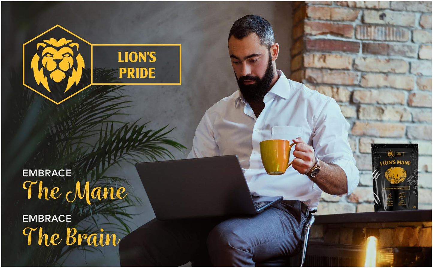 Lions Mane Supplement Powder - Lions Pride Lions Mane Supplement High Strength - 100% Pure Lion's Mane Supplement with 50% Polysaccharides / 30% Beta Glucan - UK Lion's Mane Mushroom (50, Grams)