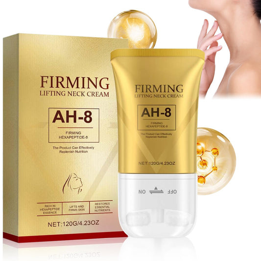 AH-8 Firming Neck Cream, Neck Firming Creams Contain Hexapeptide, Tighten and Lift Neck Cream with Double Roller Massage, Reduces Wrinkles, Fine Lines & Double Chin, Moisturizing and Nourishing