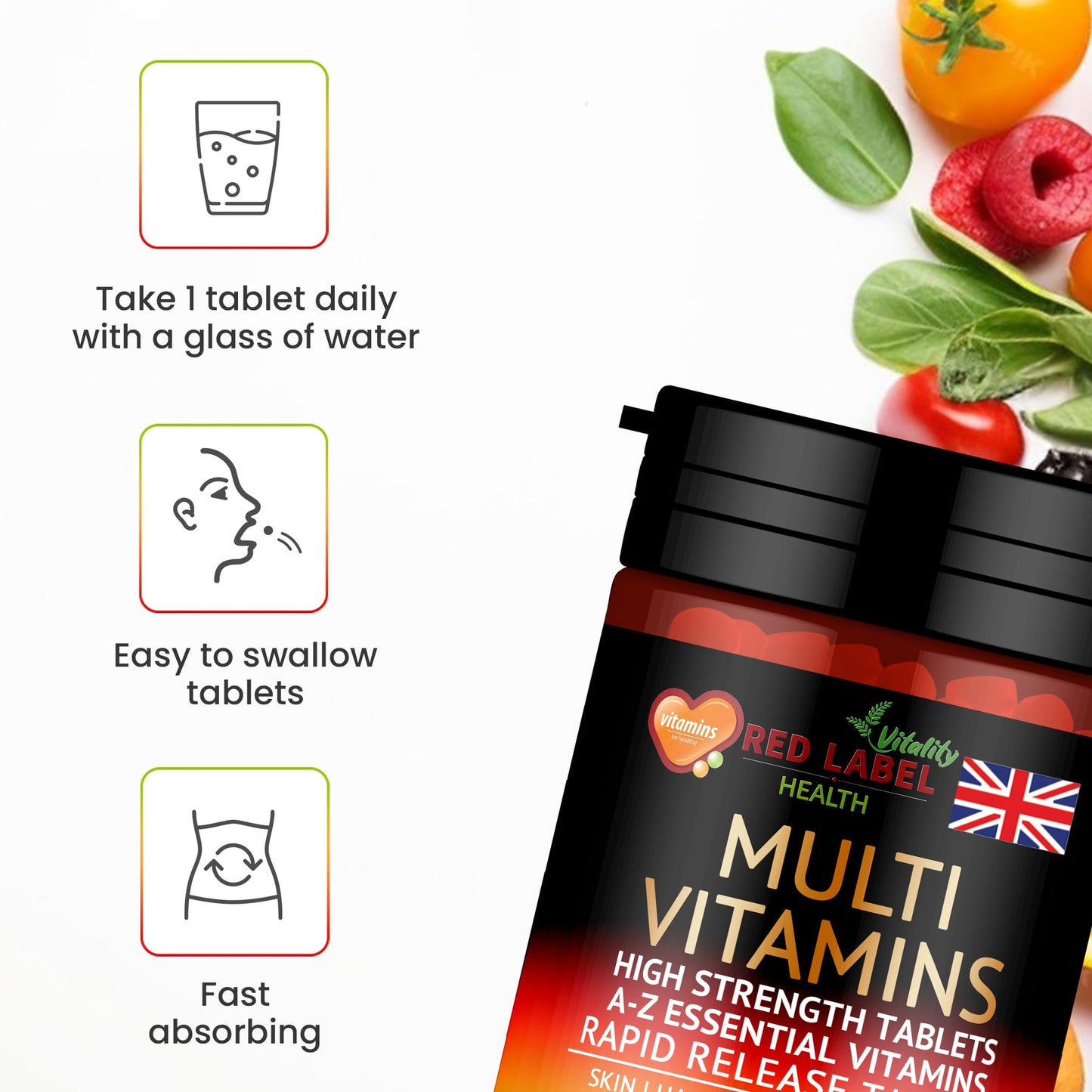 Red Label Health Multivitamin 180 Tablets (6 Months Supply) for Men & Women High Strength Multi Vitamins Supplement for Immune Support & Wellbeing, One a Day Multivitamins