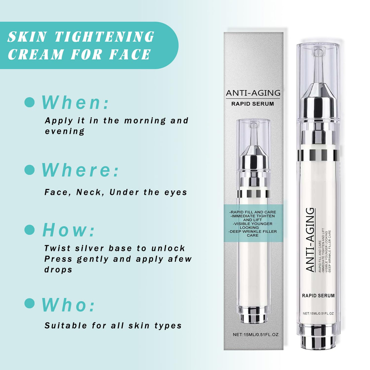 Generic Anti Wrinkle Filler Serum for Face, Collagen Enriched Facial Firming Cream, Skin Tightening Lotion for Neck & Eye Area, Deep Hydration Cream for Women, Night Repair Moisturizer