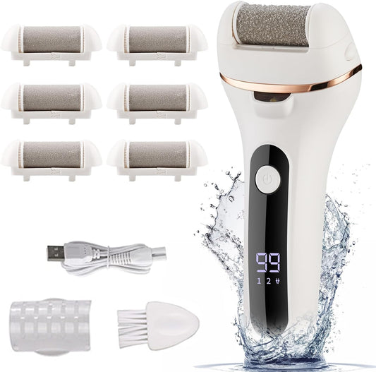 Swhily Foot Callus Remover, Professional Electric Pedicure Callus Remover, Rechargeable Foot File with 6 Roller Heads for Feet Care