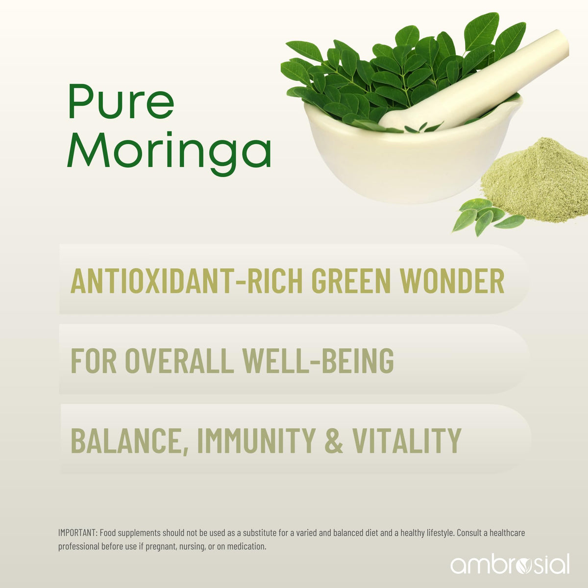 AMBROSIAL Ambrosial Moringa Capsules 2000 mg High Strength | 4 Months Supply – Premium Moringa Leaf Extract 10:1 Concentrate – Natural Plant-Based Herbal Supplement for Daily Wellness Support – 120 Capsules