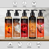 AROMATIKA trust the power of nature Sensual Massage Oil Set 2x200ml - Peach and Cherry - Edible & Kissable Massage Oil - Blend of Almond & Grapeseed & Macadamia Oils - Body Oil for Him & Her - for Couples - Relaxing Massage Oil