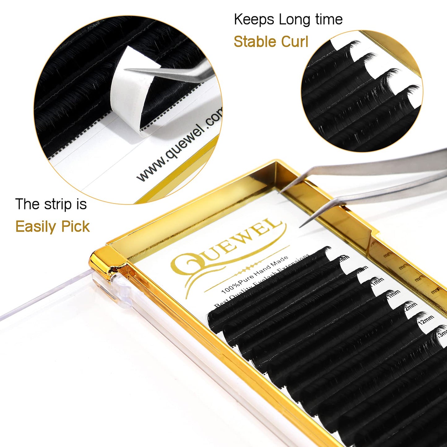 QUEWEL Easy Fan Lashes 0.05D Curl Mix 9-16mm Easy Fan Russian Lashes 2D-20D Volume Lash Extensions Self Fanning Eyelash Extensions Volume Automatic Blooming (0.05D Mix 9-16)