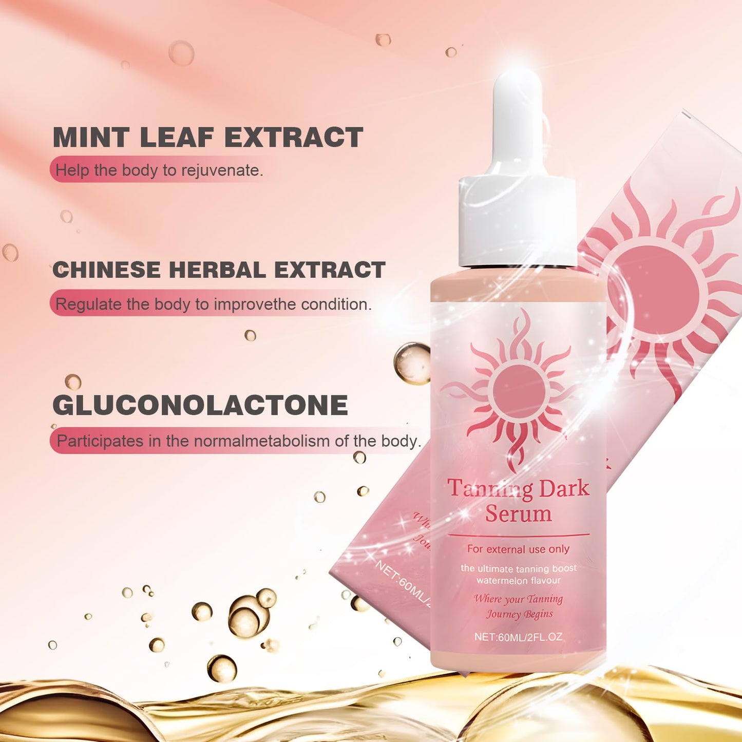 Sunless Tanning Drops 60 ml, Promotes Skin Health and Pigmentation, Natural Ingredients, Moisturizing Skin, Makes Skin Smooth and Elastic, for Face and Body