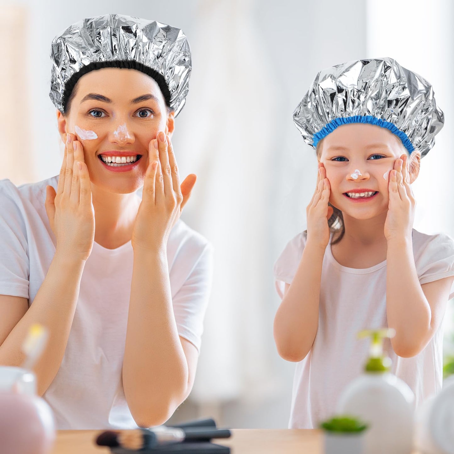 DIVINA VITAE 4 Pieces Aluminum Foil Heat Cap for Deep Conditioning, Reusable Deep Conditioning Hair Cap Heated Shower Cap for Hot Oil Hair Treatment Processing Caps for Hair Dye Cap Tin Foil Hat for Home Salon Use