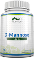 Nu U Nutrition D-Mannose Tablets 500mg - 120 Vegan Tablets - 4 Month Supply - High Strength D Mannose - Not Capsules or Powder - Made in The UK