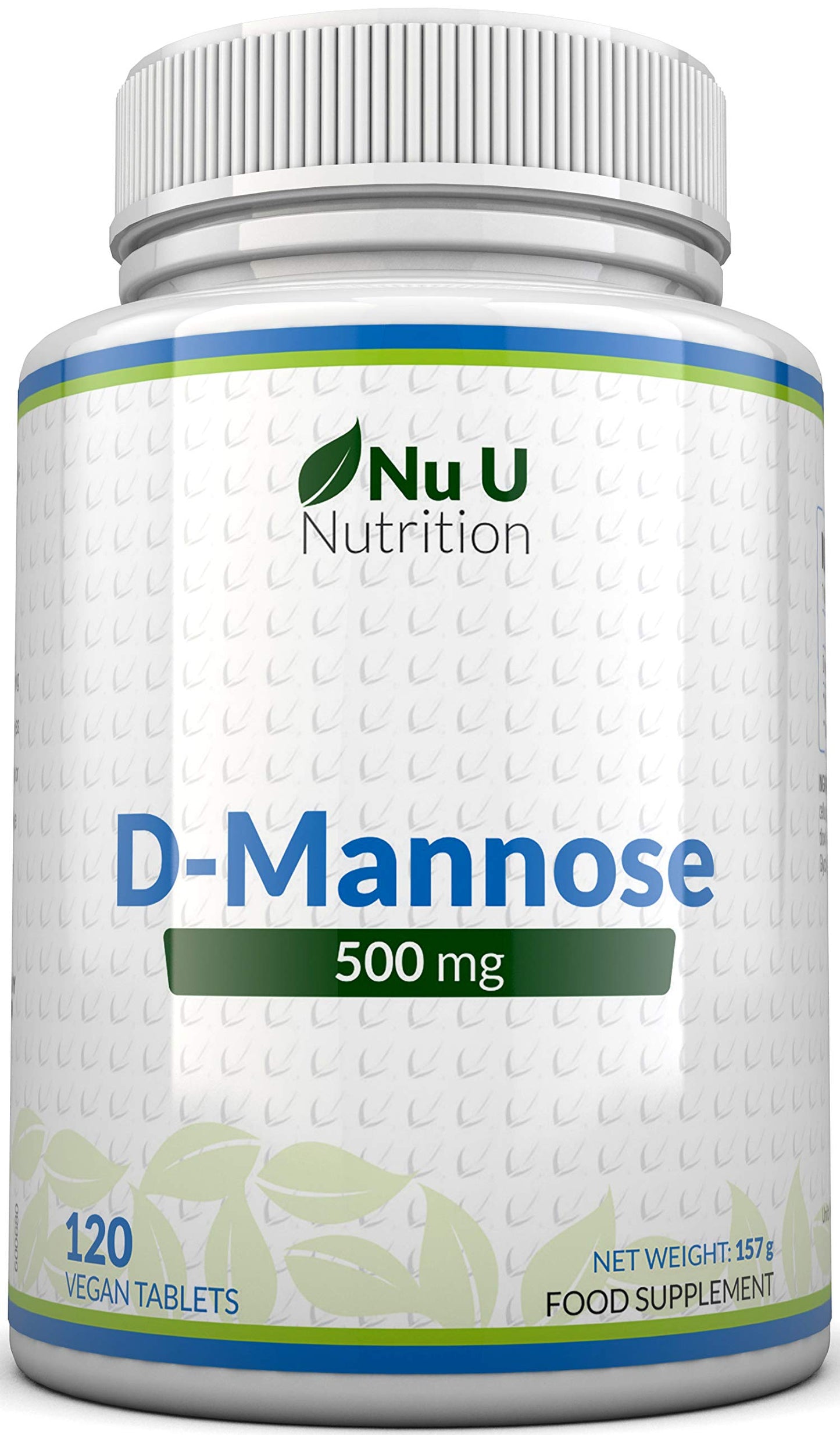 Nu U Nutrition D-Mannose Tablets 500mg - 120 Vegan Tablets - 4 Month Supply - High Strength D Mannose - Not Capsules or Powder - Made in The UK