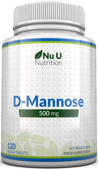 Nu U Nutrition D-Mannose Tablets 500mg - 120 Vegan Tablets - 4 Month Supply - High Strength D Mannose - Not Capsules or Powder - Made in The UK
