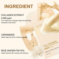 6Pcs Rice Glow Collagen Mask, Rice Ceramide Collagen Face Mask, Bio Overnight Face Mask for Glass Skin, Brightening Night Wrapping Gel, Tightening, Shrink Pores, Soothe, Repair, Korean Skincare