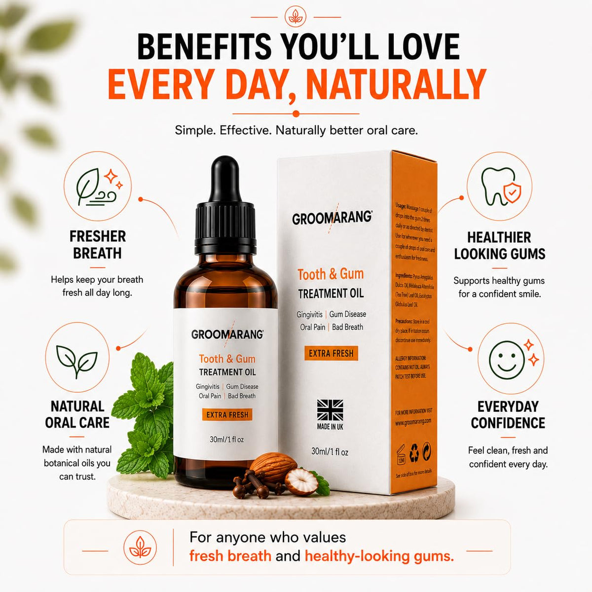 groomarang Groomarang Gum Disease Treatment Oil for Gingivitis, Bad Breath & Oral Pain - Made from 100% Pure Botanical Oils (Extra Strength) Convenient Dropper Bottle for Accurate Dispensing 30ml