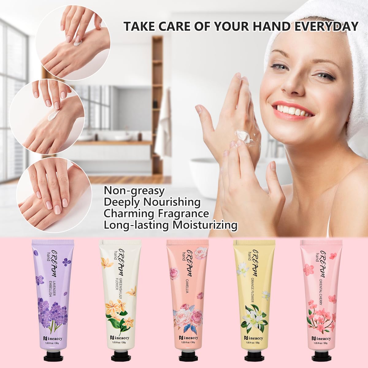 Nineaccy Floral assorted Hand Cream Set, 5 x 30ml，Pack of 5，Friendly to all skin，Gifts for Women, Mother's Day Gifts