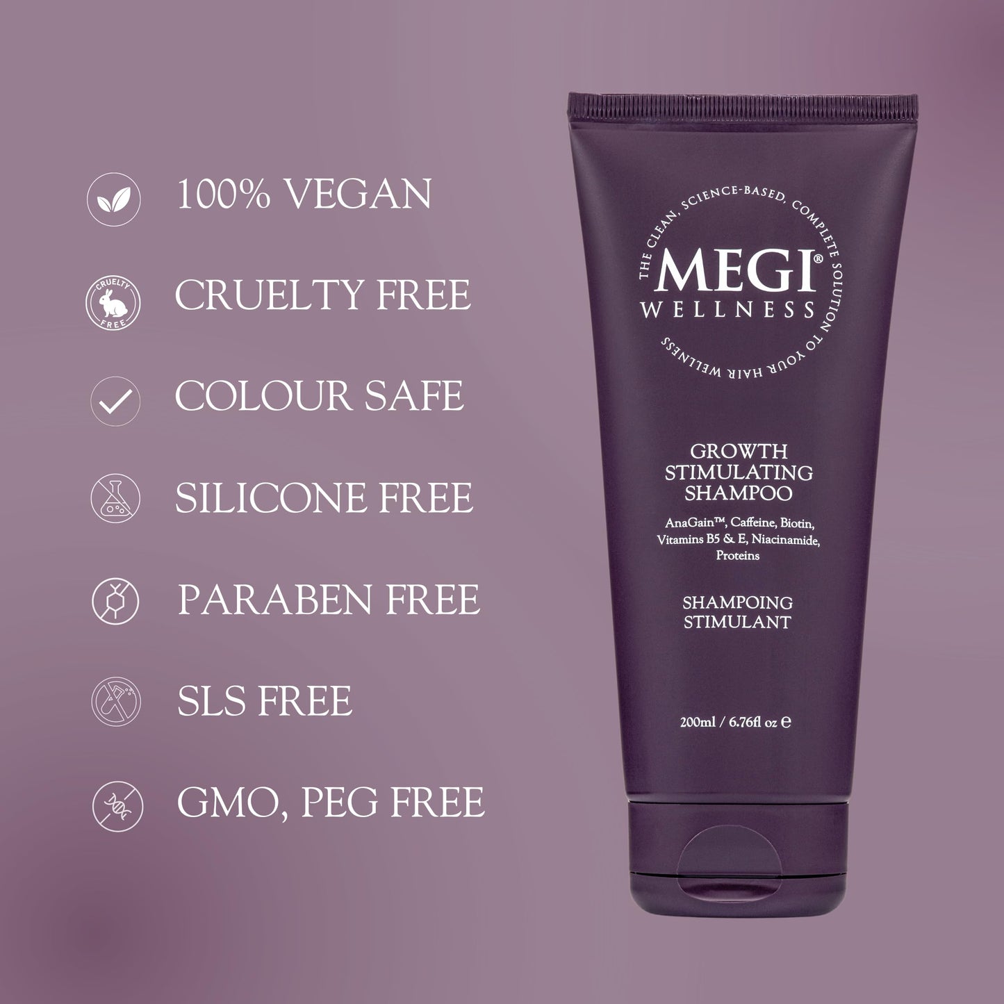 MEGI Wellness Hair Growth Shampoo with AnaGain & Biotin for Stronger, Healthier Hair 200ml Stimulating Shampoo for Hair Loss & Sensitive Scalps | Vegan, SLS-Free Hair Loss Shampoo (200ml)