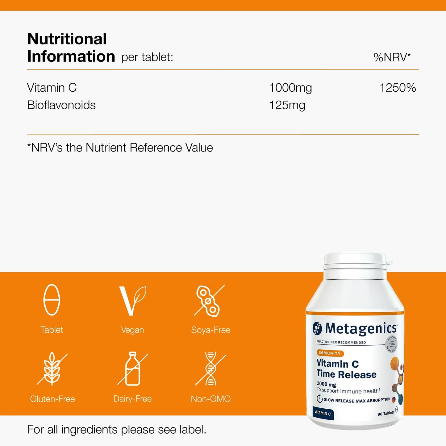 Metagenics - Vitamin C 1000mg Time Release - Optimal Bioavailability and Gentle Digestion - 90 Tablets