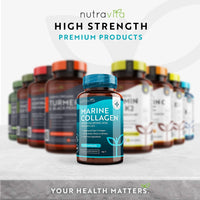 Marine Collagen 1000mg - 60 Capsules of Superior Type 1 Hydrolysed Collagen - Enhanced with Hyaluronic Acid, Vitamin C, Vitamin E, Vitamin B2, Zinc, Copper and Iodine - Made in The UK by Nutravita