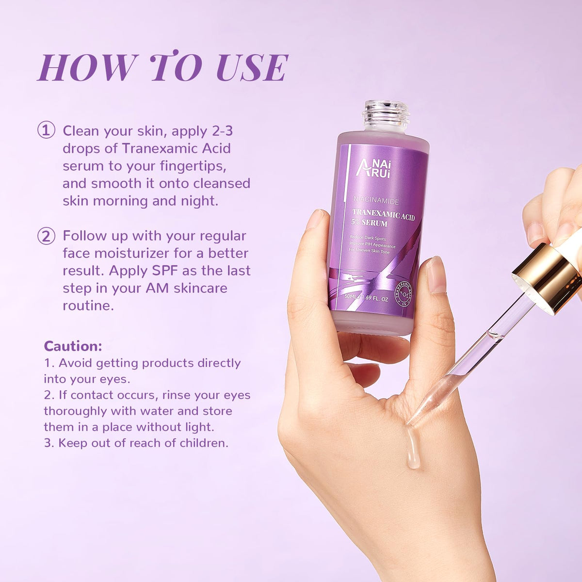 ANAI RUI ANAiRUi 5% Tranexamic Acid Serum 50 ml, Dark Spot Correcting Serum with Tranexamic Acid + Hyaluronic Acid + Niacinamide, Targets Hyperpigmentation, Even Skin Tone