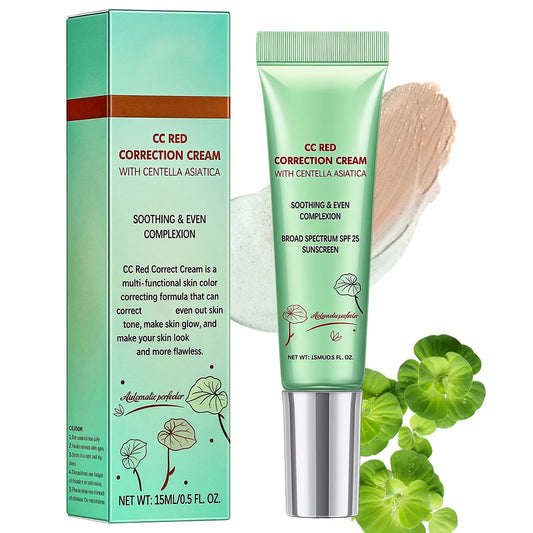 Wormeer CC Cream Green Concealer with Centella Asiatica - Tinted Moisturizer, Lightweight Skin Perfector with SPF25 - Covering Corrector for Invisible Pores - Minimizes Pores - 15ml (Green)