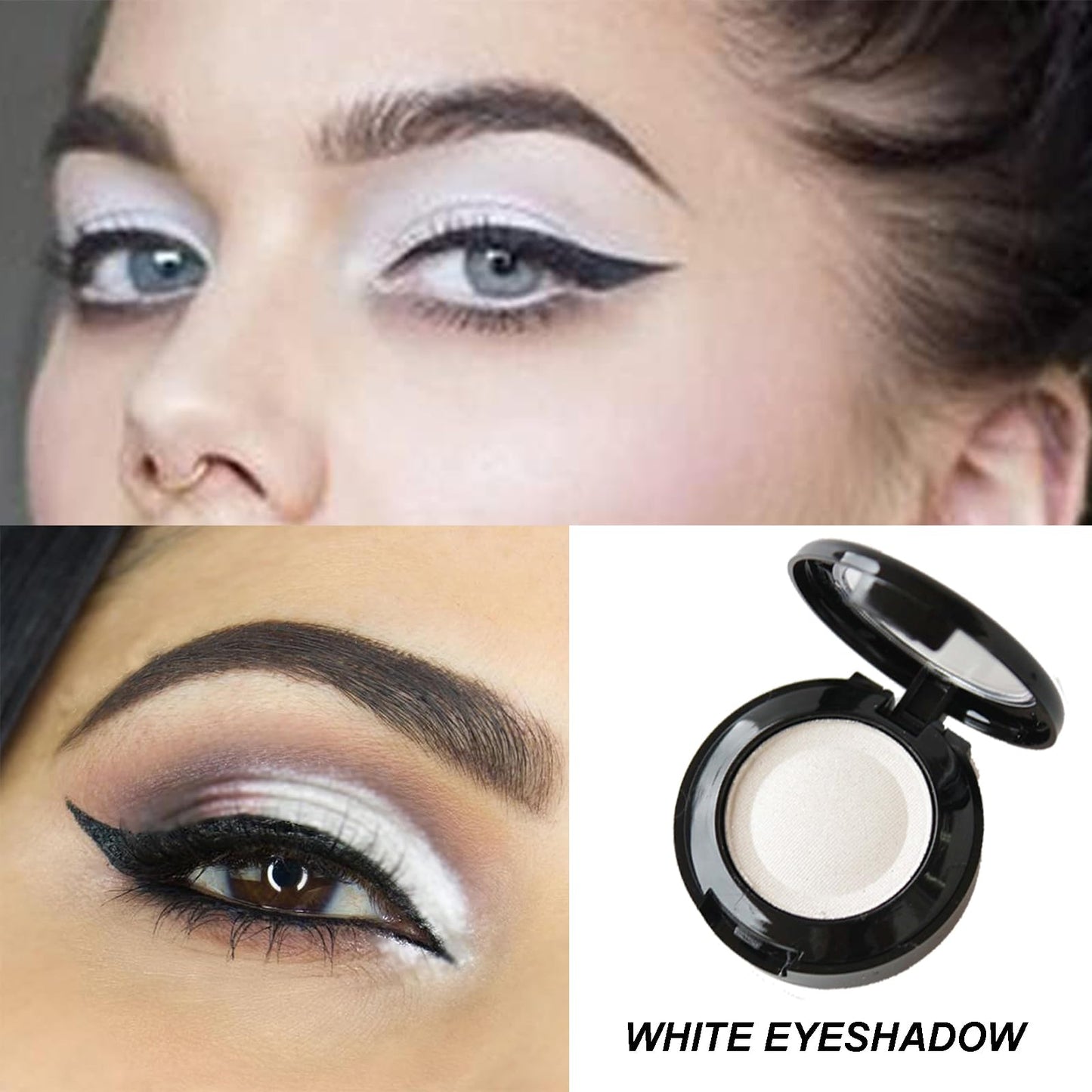 QUIWEN White Eyeshadow Single,Pressed Fine Powder Eyeshadow, High Shimmer Pearl Shadow Single White Eye Make-Up,Long-lasting Waterproof High Pigment Fine Powder Shadows for Highlighter