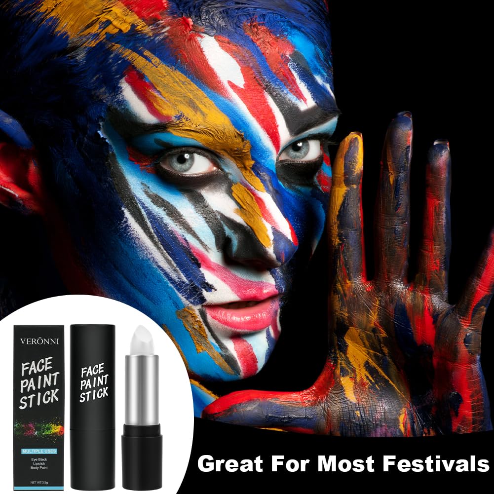 LOPHE Face Paint Stick, White Eye Body Paint Stick for Softball Football Baseball Lacrosse, Non Toxic Makeup Stick for Adults Kids Halloween Cosplay, Sport Oil-based Painting Stick