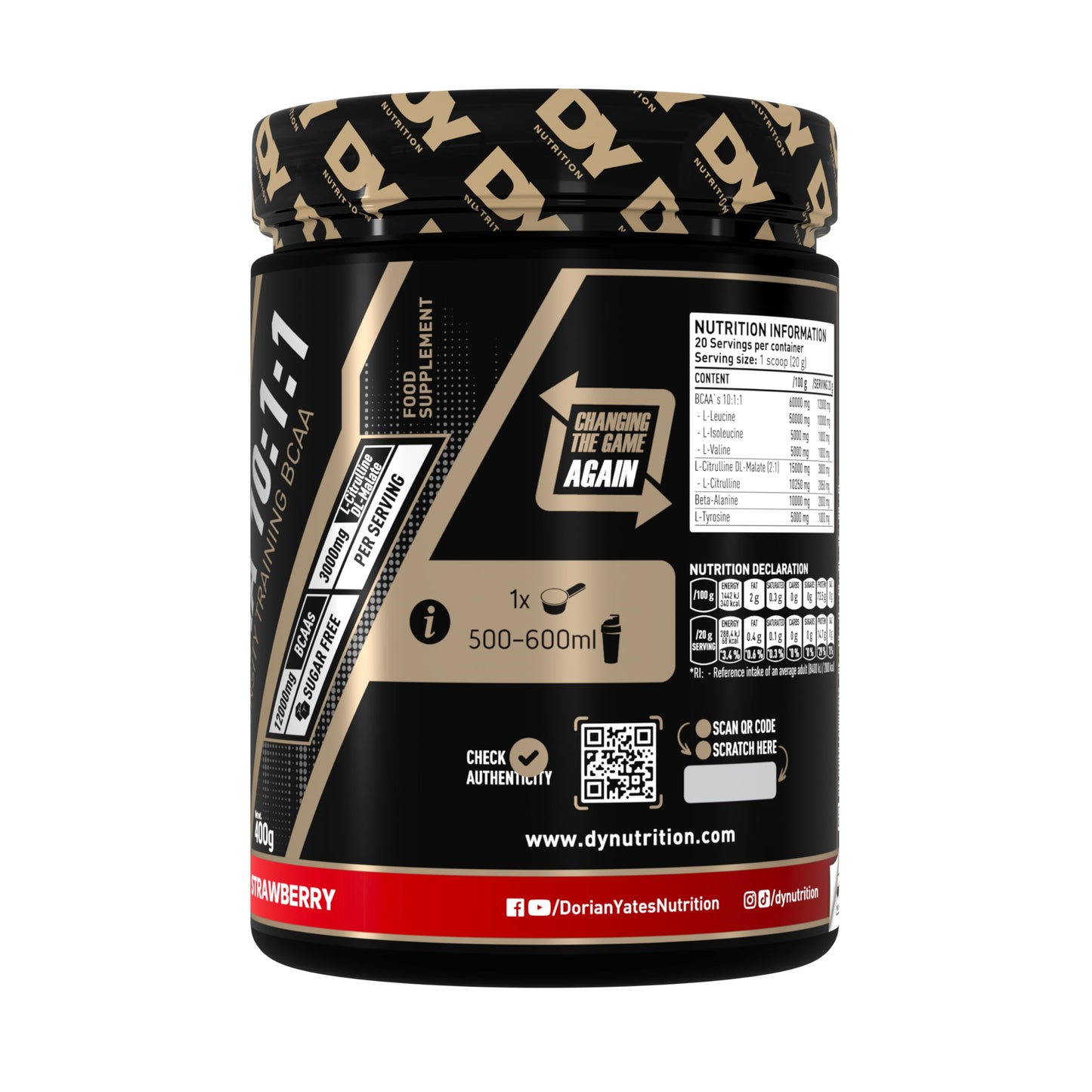 DY Nutrition HIT BCAA 10:1:1 400g, 20 Servings (Strawberry)