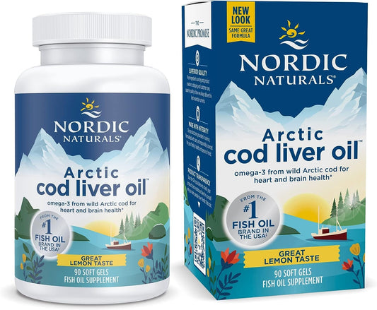 Nordic Naturals Arctic Cod Liver Oil, Lemon - 90 Soft Gels - 750 mg Total Omega-3s with EPA & DHA - Heart & Brain Health, Healthy Immunity, Overall Wellness - Non-GMO - 30 Servings