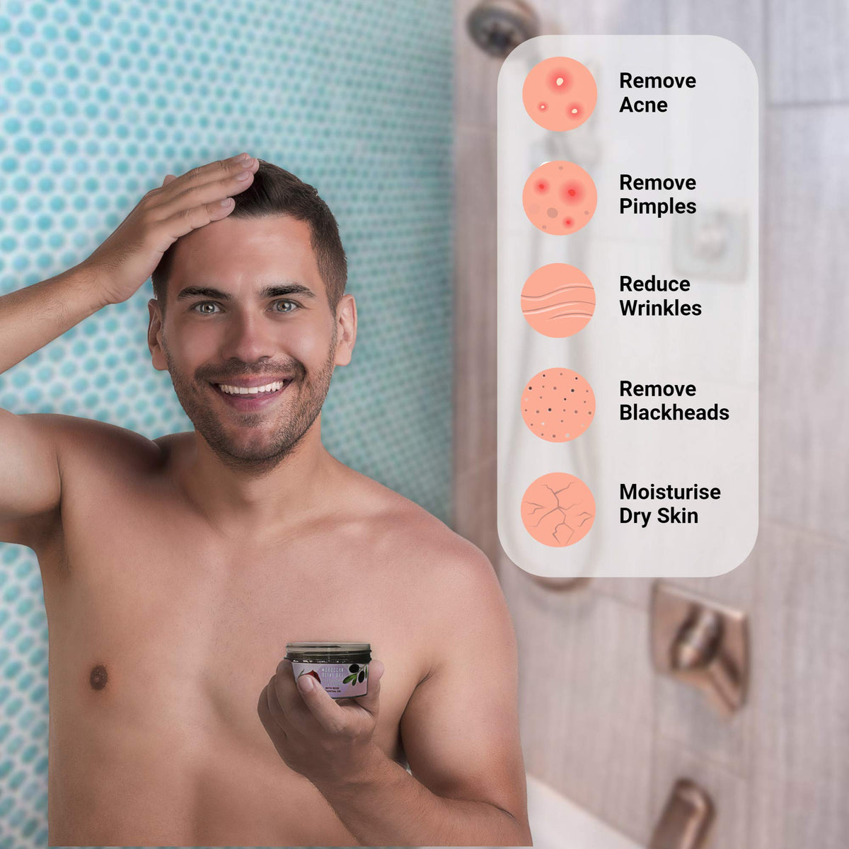 Al Hoor AL HOOR Moroccan Olive Facial Scrub Cleanser With Rose - For Oily Skin Acne Treatment + Konjac Exfoliating Sponge