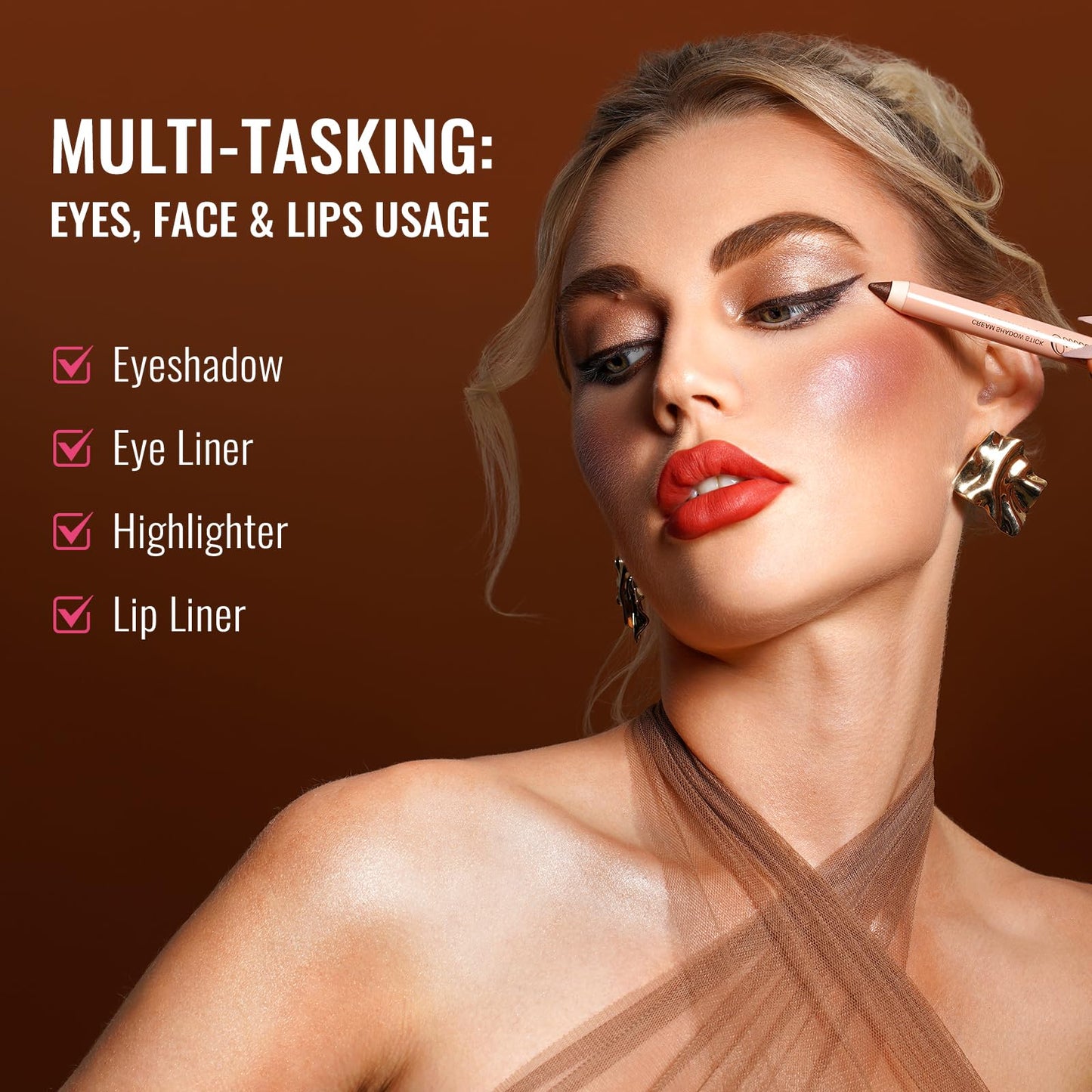 Oulac Nude Champagne Eyeshadow Stick - Shimmer Eye Shadow Pencil for Highlighter, Waterproof & Long Lasting, Blendable Glitter Eye Makeup, Vegan & Cruelty-Free 3.8g, (11) Golden Hour