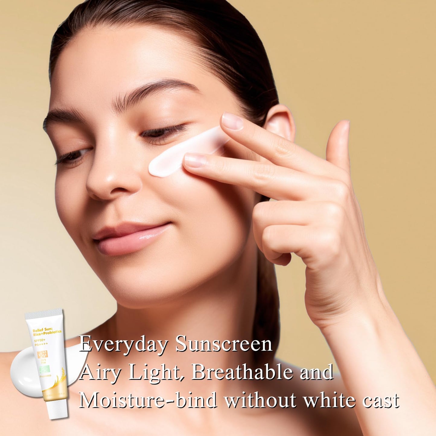 TBeautfave Rice Sunscreen SPF 50+, Relief Sun Rice + Probiotics SPF 50 + Sun Cream, Moisturizing Suncream Factor 50 for Face Body, Korean Sunscreen for Dry Sensitive Skin, No White Cast, 50ml