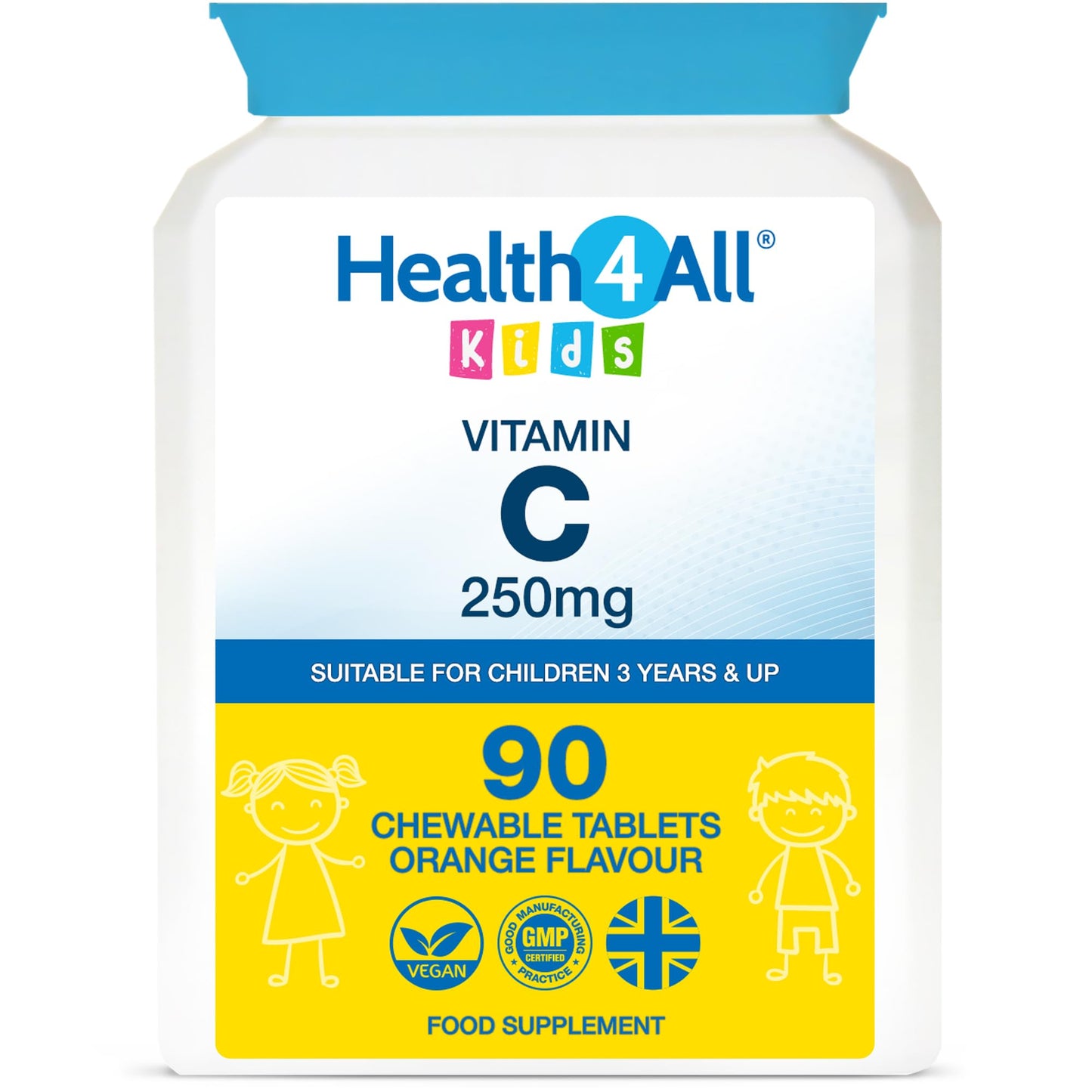 Health4All Kids Vitamin C 250mg, 90 Chewable Tablets for Children 3+, Immune Support