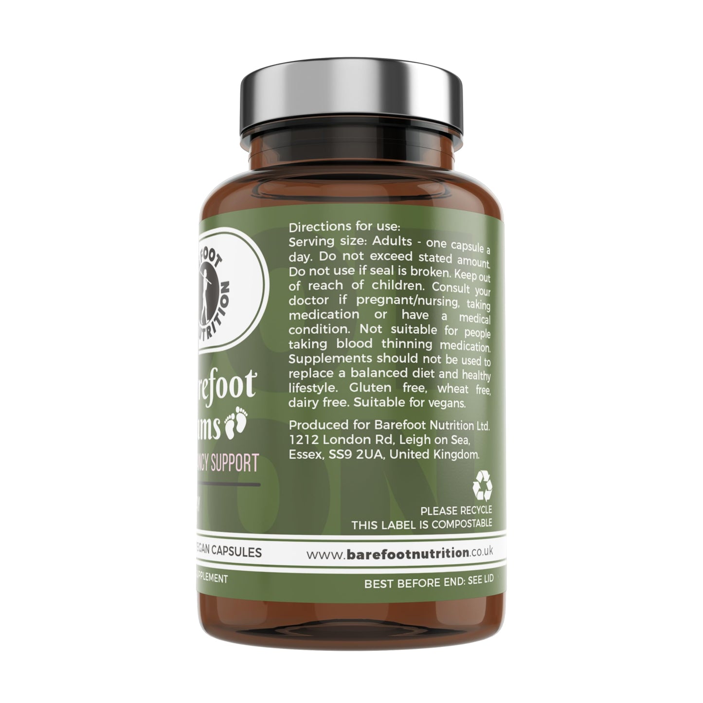 Barefoot Nutrition - Mums Pregnancy Support - Comprehensive Daily Nutrient Support for Before, During and After Pregnancy - Contains Folic Acid, Vitamin D3, B12 and More - 60 Vegan Capsules